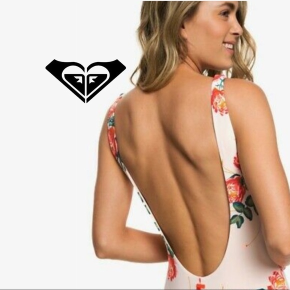 Roxy Other - Roxy Cloud Pink Garden Lily Floral Lace Up one piece pastel peach olive swimsuit